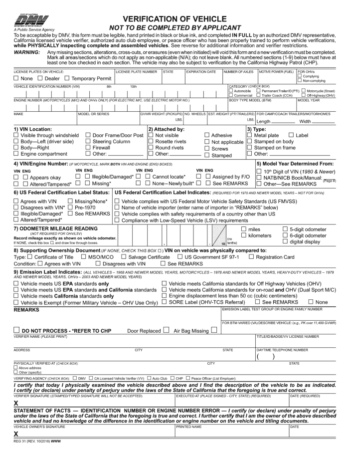 The REG31 / VIN verifier form